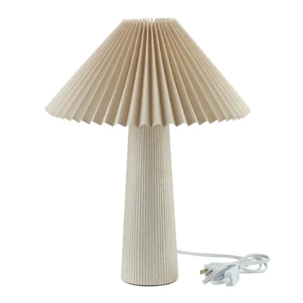 18"in Ribbed Ceramic Table Lamp with Ivory Pleated Shade